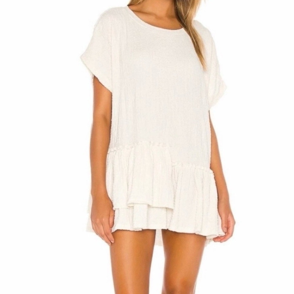 Free People FP Beach Marni Asymmetrical Crinkle Ruffle Mini Dress Cream Small